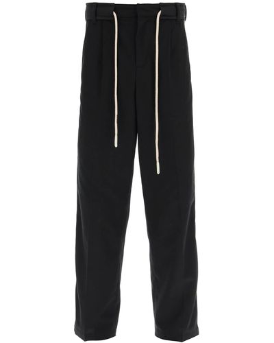 Palm Angels Drawstring Cotton Pants With Side Bands - Black