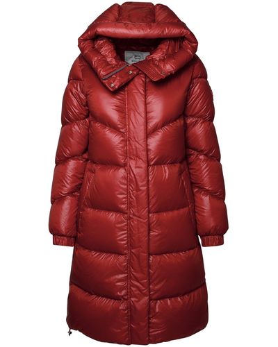 Woolrich Long Down Jacket In Brick Nylon - Red