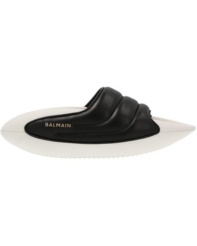 Balmain B-it Puffy Quilted Leather Slides - Black