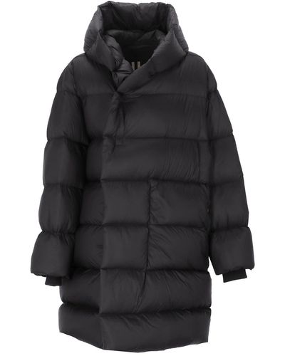Rick Owens Quilted Down Jacket With Hood - Black