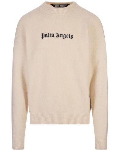 Palm Angels Cream Jumper With Contrast Logo - White