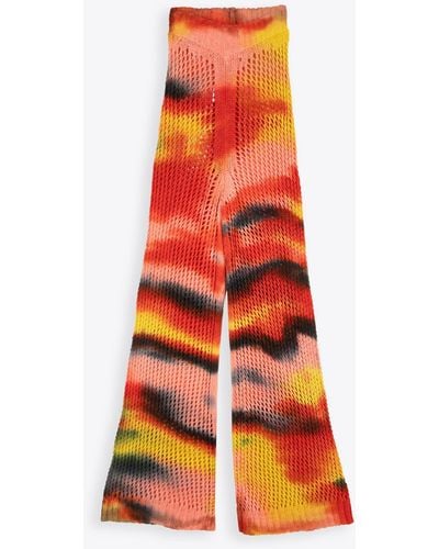 Laneus Mesh Trousers Multicolour Tie-Dye Crochet Flared Pant