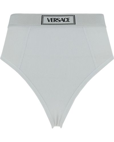 Versace Ribbed High-Waisted Underwear With Logo Detail - Gray