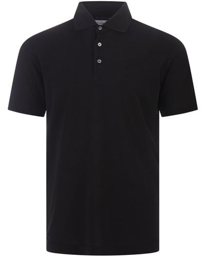 Fedeli Light Cotton Piquet Polo Shirt - Black
