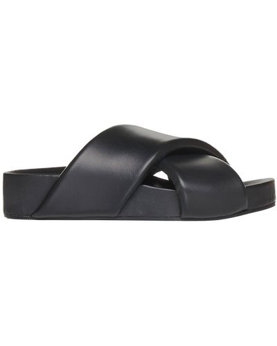 Jil Sander Cross-strap Leather Slide Sandals - Black