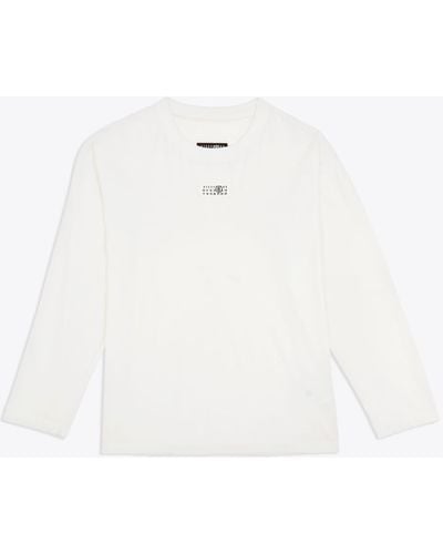 MM6 by Maison Martin Margiela T-Shirt Cotton T-Shirt With Long Sleeves And Front Logo Tag - White