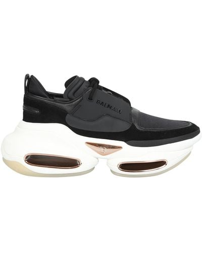 Balmain Bbold Suede And Leather Sneakers - Black
