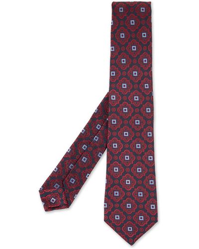 Kiton Dark Blue Tie With Majolica Pattern - Purple