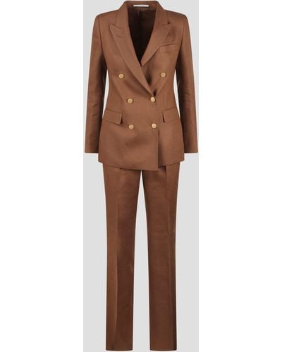 Tagliatore Linen Double Breasted Suit - Brown