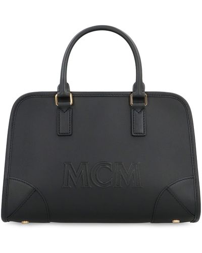 MCM Aren Boston Leather Handbag - Black