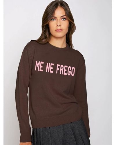 Mc2 Saint Barth Woman Brushed Sweater With Me Ne Frego Print - Brown