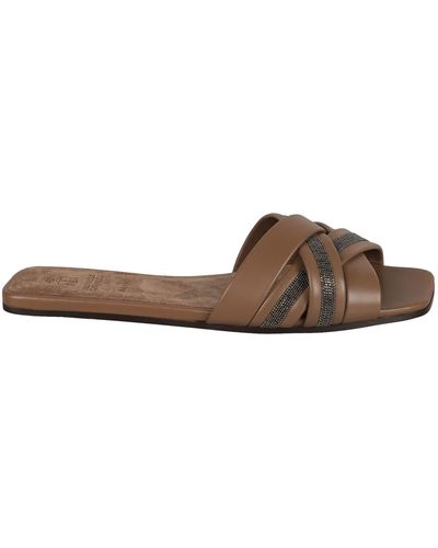 Brunello Cucinelli Embellished Strap Flat Sandals - Brown
