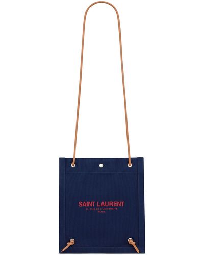 Saint Laurent Universite Flat Crossbody Bag In Canvas - Blue