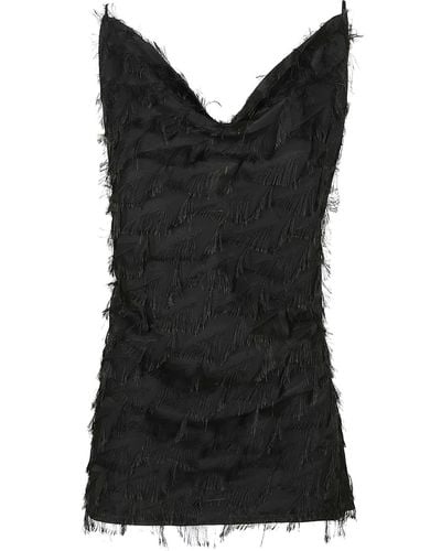 MSGM Tassel Detail V-Neck Sleeveless Short Dress - Black