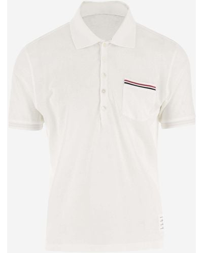Thom Browne Cotton Polo Shirt With Tricolor Pattern - Natural