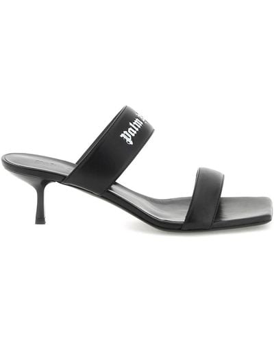 Palm Angels Leather Mules With Logo - White