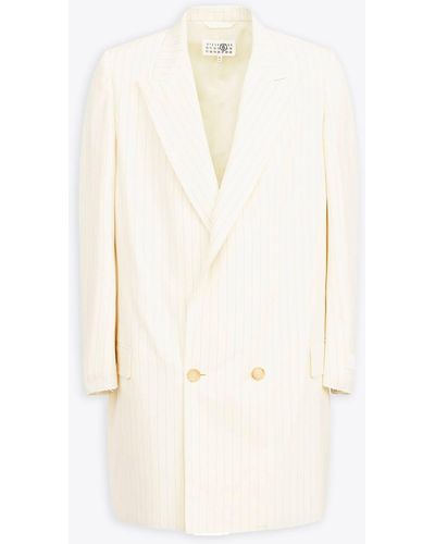 MM6 by Maison Martin Margiela Giacca Off Pinstriped Long Double-Breated Blazer - White