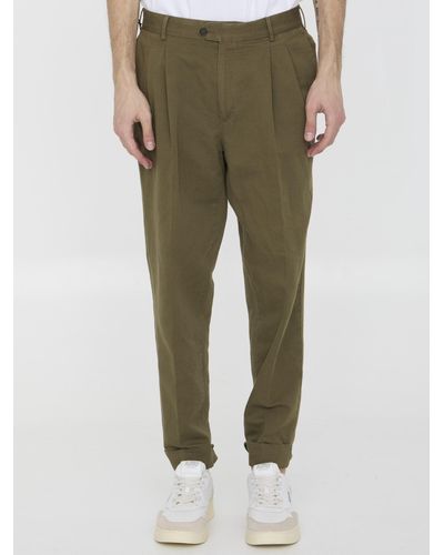 PT01 Cotton And Linen Trousers - Green