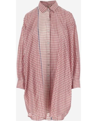Péro Long Silk Shirt With Check Pattern - Pink