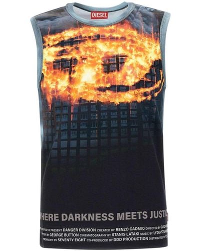 DIESEL Tank Top With Burning Oval D Poster - Blue