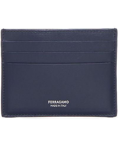 Ferragamo Logo Leather Card Holder - Blue