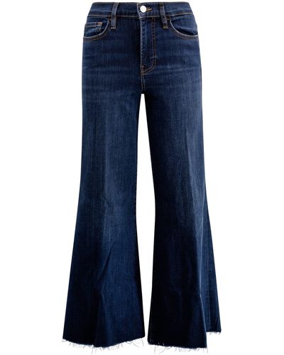 FRAME Cropped Wide-Leg Frayed Jeans - Blue