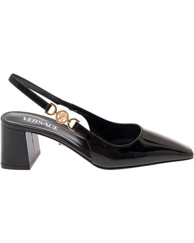 Versace 'medusa 95' Black Slingback Pumps With Medusa Detail In Patent Leather Woman