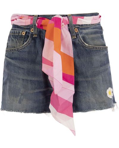 Mc2 Saint Barth Shorts With Embroidery And Scarf - Blue