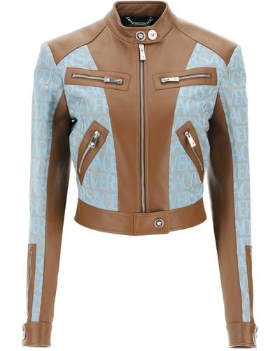 Versace ' Allover' Lamb Leather Biker Jacket - Blue