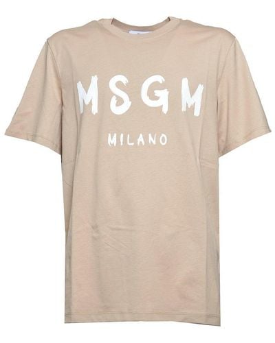 MSGM Logo-printed Crewneck T-shirt - Natural