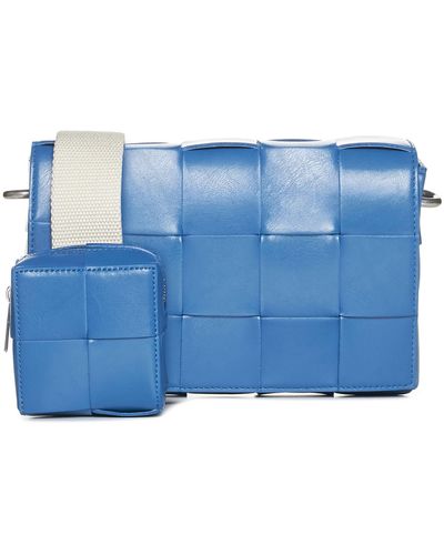 Bottega Veneta Cassette On Strap Intrecciato Leather Bag - Blue