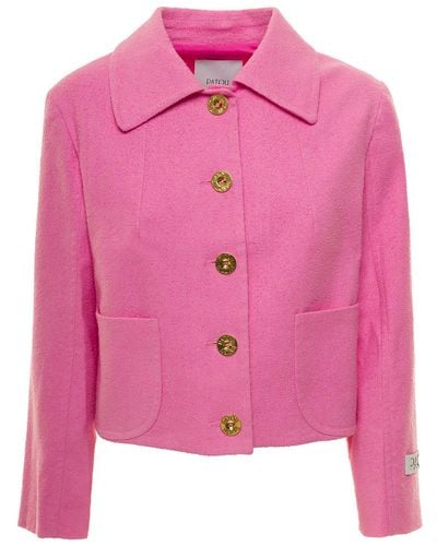 Patou Pink Jacket With Branded Buttons In Cotton Blend Tweed Woman
