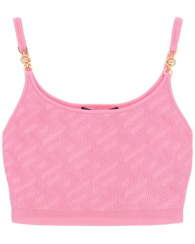 Versace 'la Greca' Knitted Cropped Top - Pink