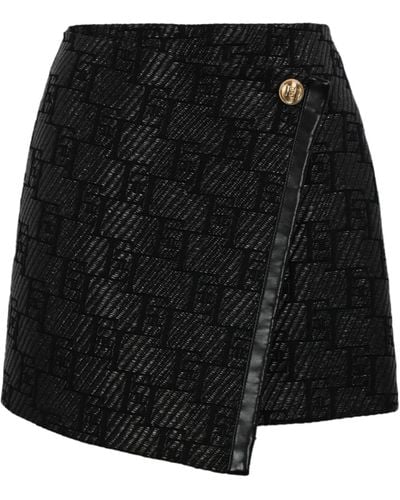 Elisabetta Franchi Raffia Mini Skirt With Logo - Black