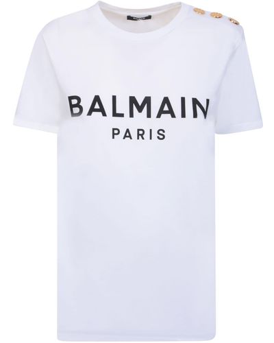 Balmain Ss 3 Btn Printed T-shirt - White