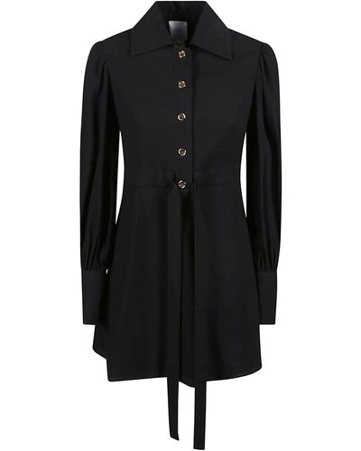 Patou Seersucker Mini Shirt Dress - Black