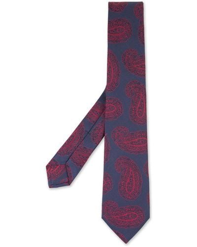 Kiton Dark Tie With Red Cashmere Pattern - Purple
