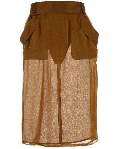 Saint Laurent Copper Silk Skirt - Brown