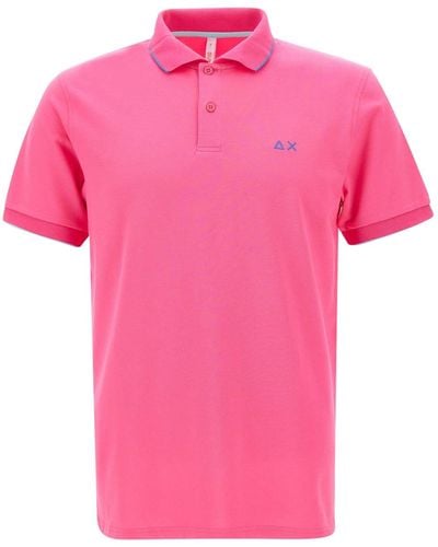 Sun 68 Small Stripe Cotton Polo Shirt - Pink