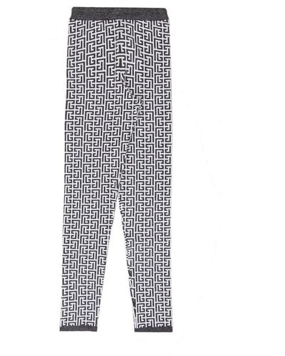 Balmain Monogram Pattern Back Zip Leggings - Grey