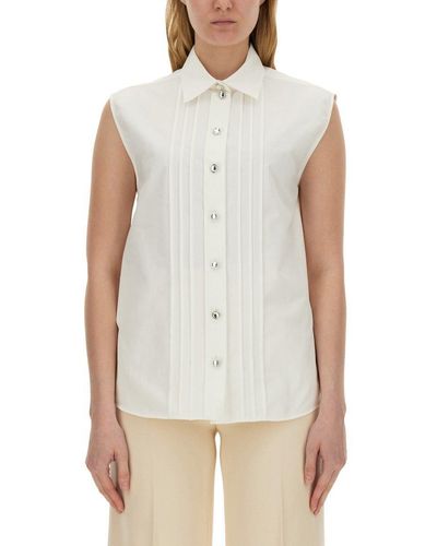 Moschino Pintuck Detailed Curved Hem Shirt - White
