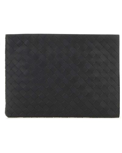 Bottega Veneta Slate Leather Intrecciato Pouch - Black