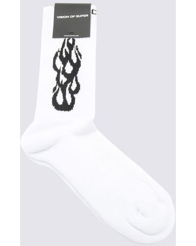 Vision Of Super And Cotton Outline Flames Socks - White