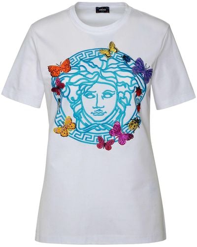 Versace Medusa White Cotton T-shirt - Gray