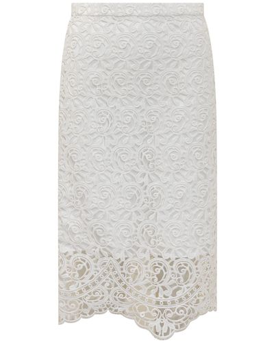 Burberry Macramé Lace Sheath Skirt - White