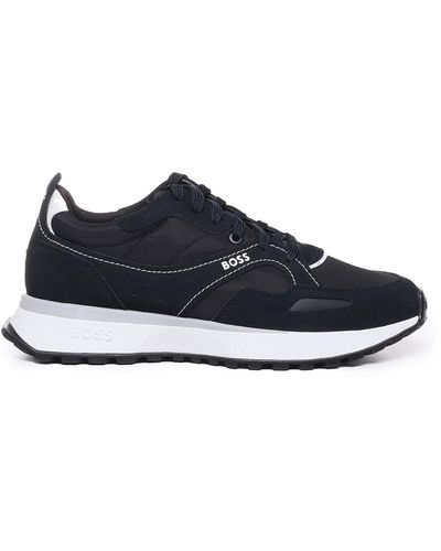 BOSS Leather Sneakers With Logo - Blue