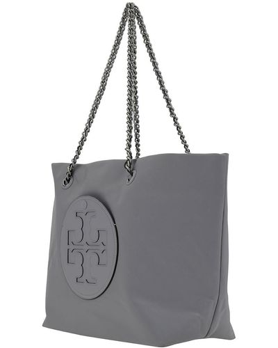 Tory Burch 'ella' Grey Tote Bag With Logo Patch In Nylon Woman