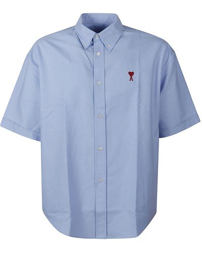 Ami Paris Round Hem Short-Sleeved Logo Shirt - Blue