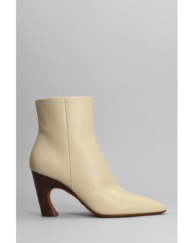 Chloé Oli High Heels Ankle Boots In Beige Leather - Natural