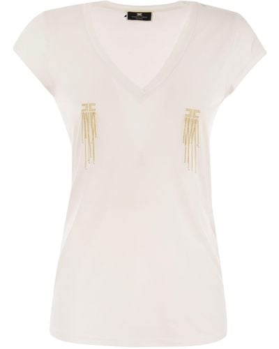 Elisabetta Franchi Jersey T-shirt With Chain Detail - White